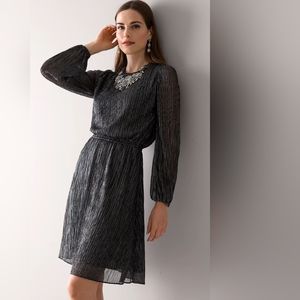 White House | Black Market Long Sleeve ShimmerBlouson Dress